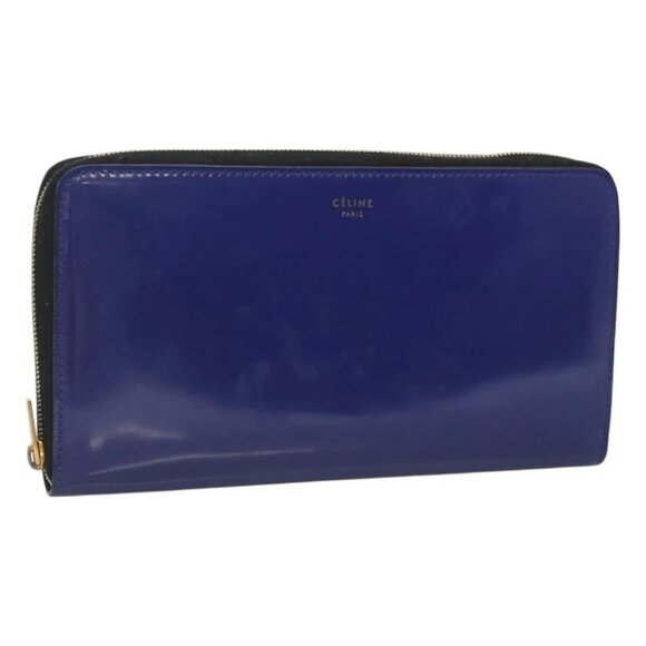 CELINE Long Wallet Enamel Blue Gold Auth am8638 - Picture 1 of 16
